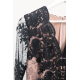 Rozkloszowana koronkowa sukienka z długim rękawem Eva -beżowo-czarna