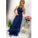 Tiulowa sukienka maxi Judith - granatowa