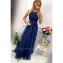Tiulowa sukienka maxi Judith - granatowa