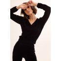 Welurowy dres damski bluza z dekoltem V i spodnie dresowe Bari - czarny