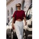 Bordowy t-shirt Elvie z marszczeniem i różą