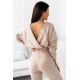 Dres damski z bluzą dresową z dekoltem kopertowym i długimi spodniami Perfect - beżowy