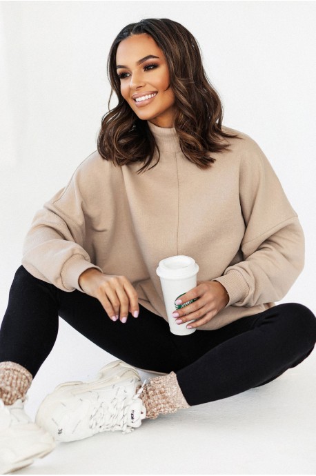 Beżowa bluza Simple ze stójką i przeszyciami