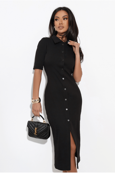 Dopasowana czarna sukienka na guziki ALIA