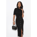 Dopasowana czarna sukienka na guziki ALIA